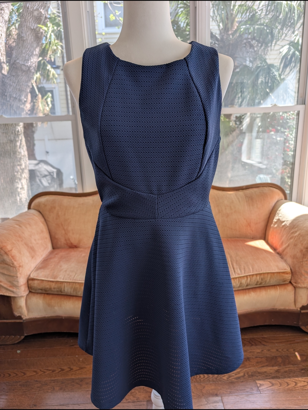 Monteau Navy Textured Fit & Flare Mini Dress